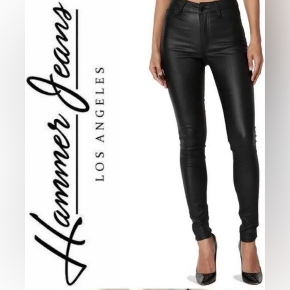 hammer Jeans Pants - Black Vegan Leather Skinny Pants with Tapered Fit and Modern Look sz7